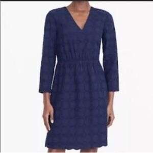 J Crew Lace Navy Blue Eyelet 100% Cotton Light Weight A-Line Dress Size 12